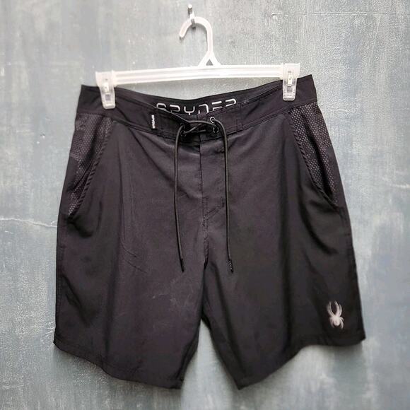 Spyder Swim Trunks Size M Black 8" Volley Shorts Pockets UPF - Picture 1 of 9